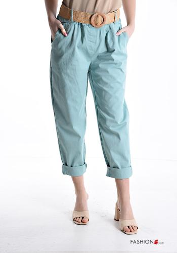 Cotton Trousers with belt with elastic with pockets