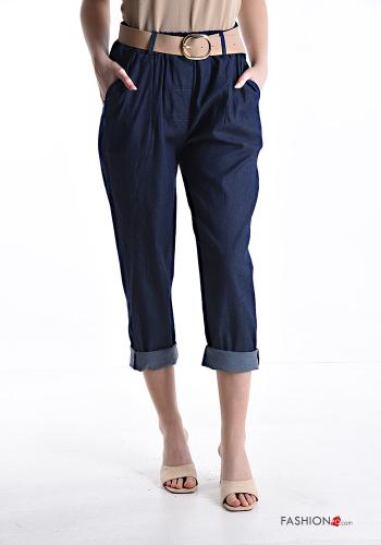 Pantalon en Coton en denim avec poches avec élastique avec ceinture