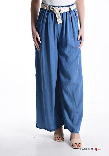 wide leg Cotton Jeans with belt with elastic