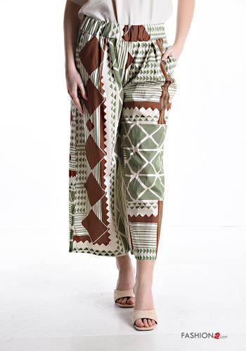Geometrisches Muster Hose aus Baumwolle mit Taschen mit gummizug