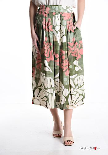 Falda de Algodón Estampado Floral con bolsillos con elástico