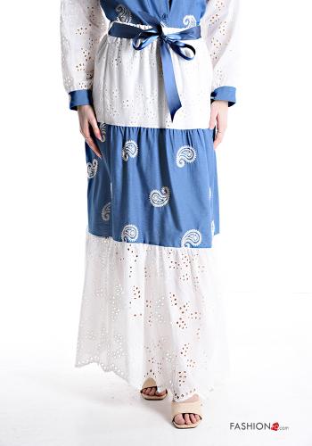 denim Cotton Skirt with flounces broderie anglaise with bow