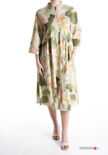 Robe chemise en Coton à Imprimé Floral avec poches