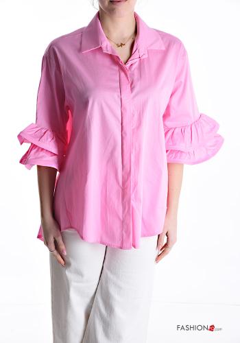 short sleeve with collar ruffle sleeve Cotton Shirt with buttons