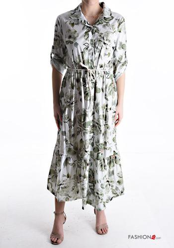 Robe chemise en Coton longue à Imprimé Floral avec corde à boutons à volants sans doublure