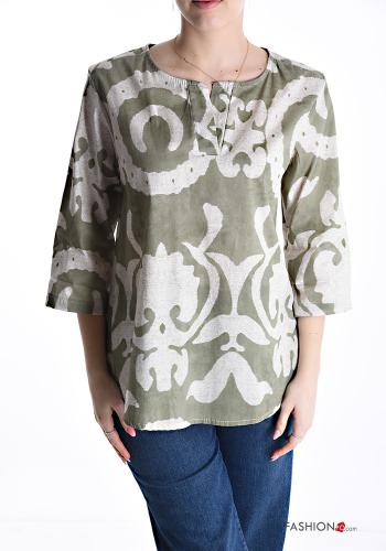 Abstract print Cotton Blouse 3/4 sleeve