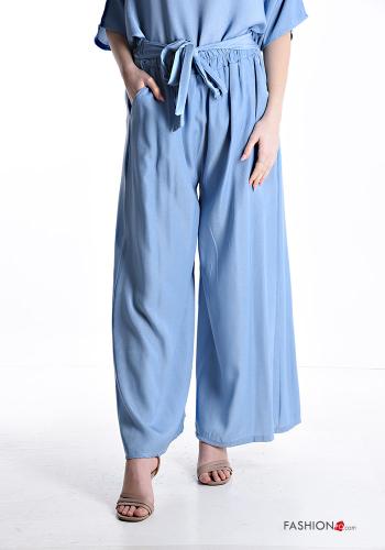 wide leg Trousers with fabric belt with elastic