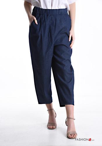 denim Cotton Trousers with pockets with elastic
