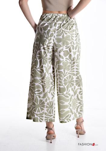 wide leg Cotton Trousers with pockets with elastic - ph 1