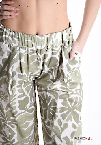 wide leg Cotton Trousers with pockets with elastic - ph 3