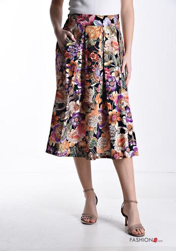 Falda de Algodón Estampado Floral con bolsillos