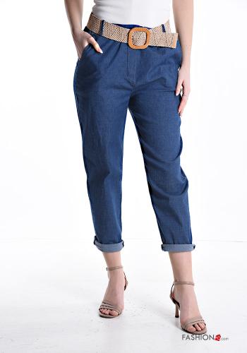 denim Cotton Jeans with belt with elastic with pockets