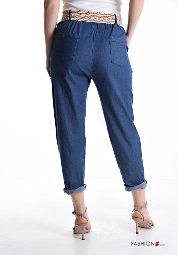 Denim Jeans aus Baumwolle mit Gürtel mit gummizug mit Taschen - ph 2
