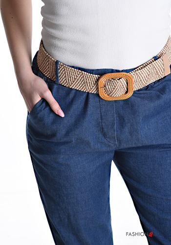 Denim Jeans aus Baumwolle mit Gürtel mit gummizug mit Taschen - ph 4