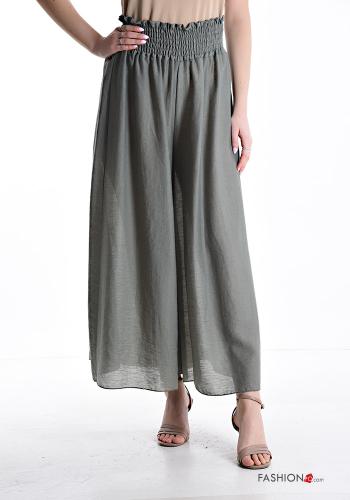 wide leg Linen Trousers with elastic