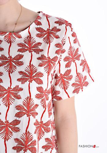 Leaf print short sleeve crew neck asymmetrical Cotton Shirt - ph 4
