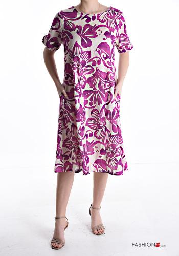 Floral short sleeve crew neck Cotton Dress with pockets - ph 1