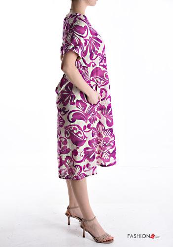 Floral short sleeve crew neck Cotton Dress with pockets - ph 3