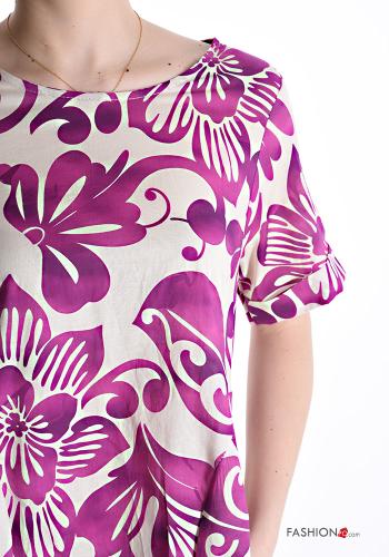 Floral short sleeve crew neck Cotton Dress with pockets - ph 4
