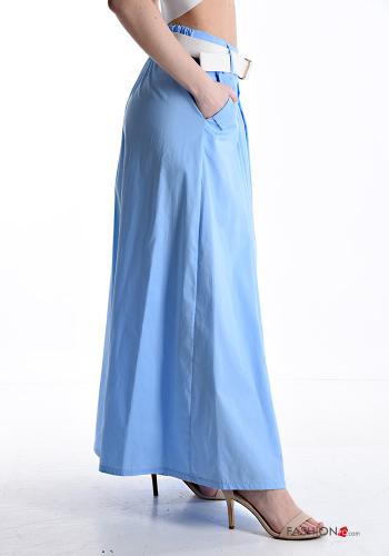 wide leg Cotton Trousers with belt with elastic with pockets - ph 3