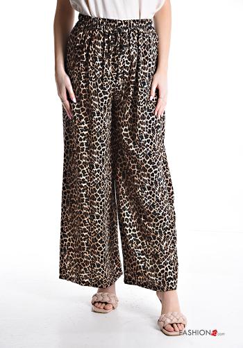 Pantalone wide leg Fantasia animalier con elastico - ph 1