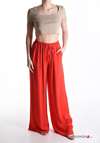 Calças wide leg longo com bolsos com elástico - ph 5