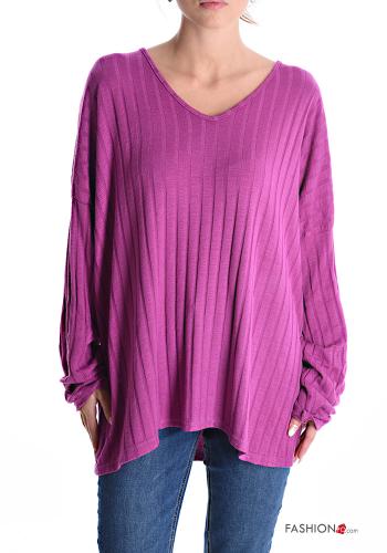 Gerippte Langarmshirt aus Wollmischung mit V-Ausschnitt - ph 1