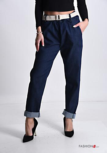 Cotton Jeans with belt with elastic with pockets
