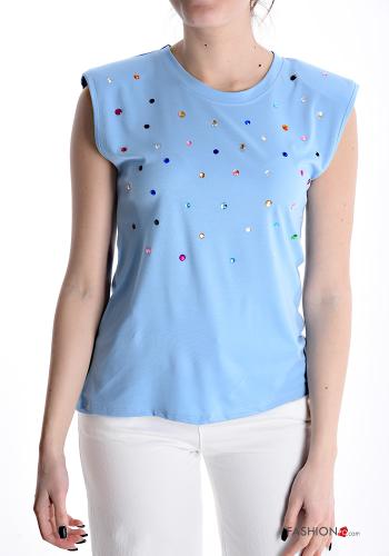 T-shirt with rhinestones with shoulder pads