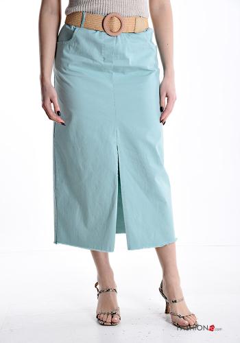 midi Cotton Skirt with pockets with split with elastic with belt
