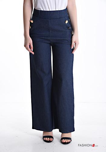 denim Cotton Trousers with buttons with elastic