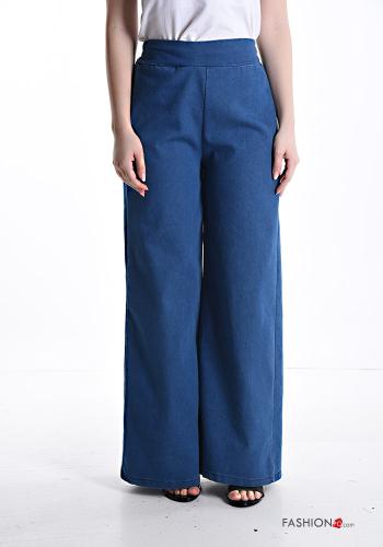 denim wide leg Cotton Trousers with elastic