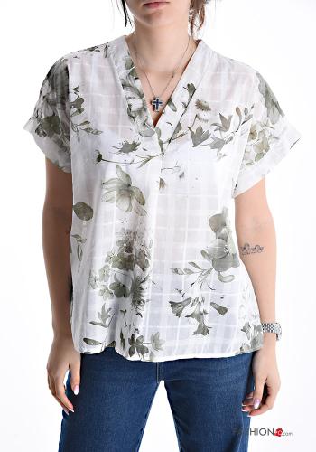 Blusa in Cotone maniche corte scollo a V - ph 1