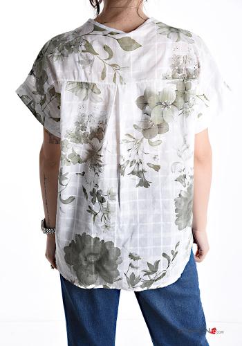 Blusa in Cotone maniche corte scollo a V - ph 2