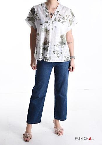 Blusa in Cotone maniche corte scollo a V - ph 5