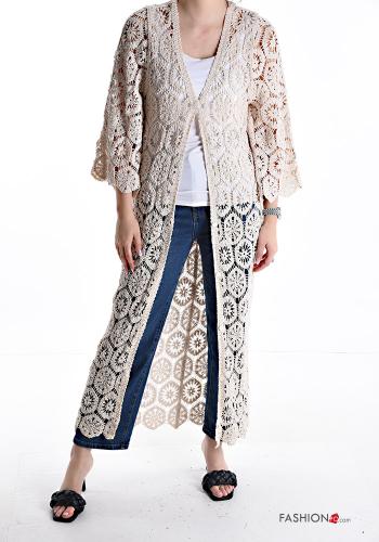 Cardigan in Cotone uncinetto lungo Fantasia ricamata con bottoni maniche a tre quarti - ph 1