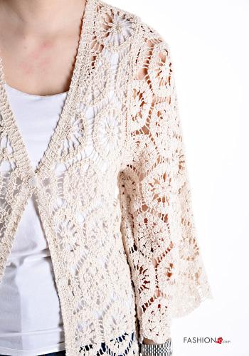 Cardigan in Cotone uncinetto lungo Fantasia ricamata con bottoni maniche a tre quarti - ph 4