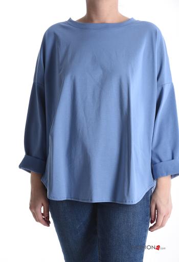 lange ärmel u-boot ausschnitt Langarmshirt aus Baumwolle