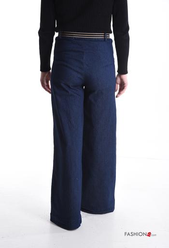 denim high waist flared Cotton Jeans with belt with elastic - ph 2