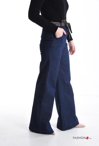 denim high waist flared Cotton Jeans with belt with elastic - ph 3