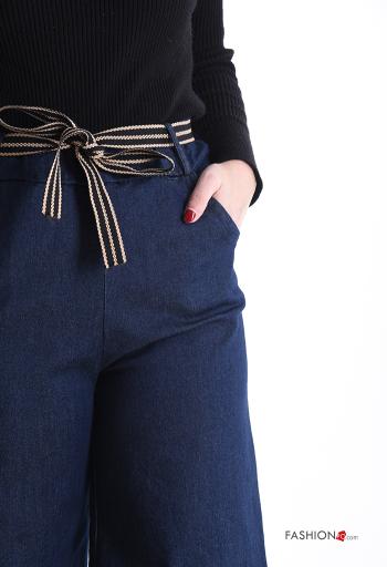 denim high waist flared Cotton Jeans with belt with elastic - ph 4