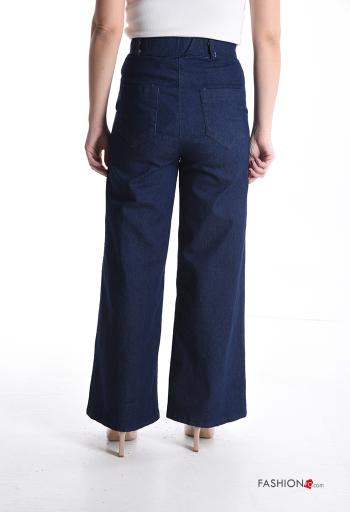 high waist wide leg Cotton Trousers with buttons with zip with pockets - ph 2