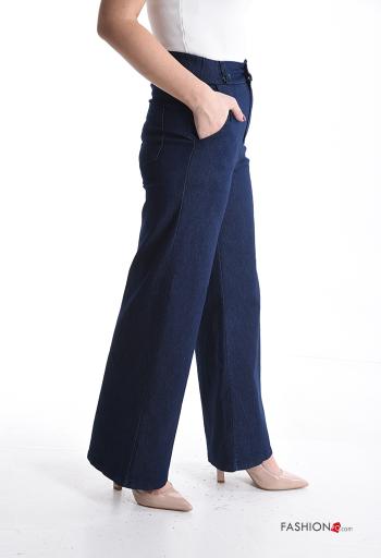 high waist wide leg Cotton Trousers with buttons with zip with pockets - ph 3