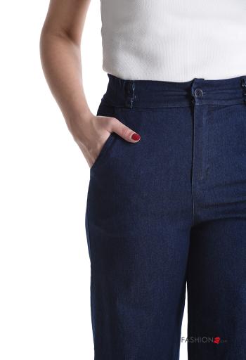 high waist wide leg Cotton Trousers with buttons with zip with pockets - ph 4