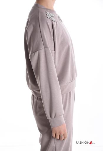 Felpa corto maniche lunghe girocollo con strass - ph 3