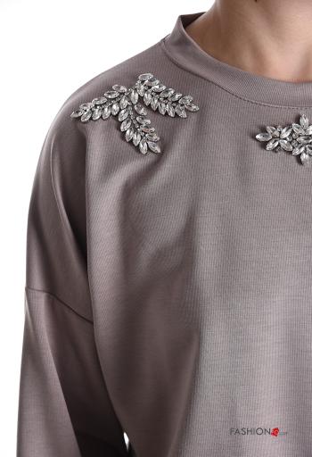 Felpa corto maniche lunghe girocollo con strass - ph 4