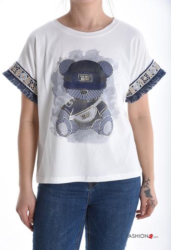 T-shirt em Algodão manga curta gola redonda Padrão Estampado