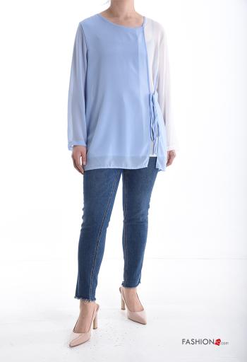 Camisa gasa manga larga cuello redondo con nodo - ph 5