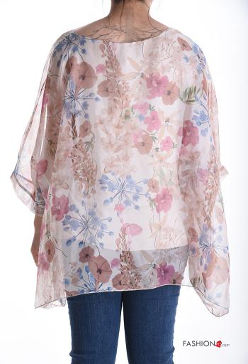 Blouse chiffon col rond à Imprimé Floral avec doublure manches à trois-quarts - ph 2