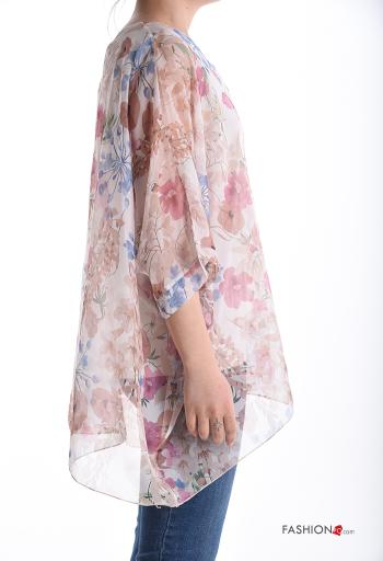 Blouse chiffon col rond à Imprimé Floral avec doublure manches à trois-quarts - ph 3